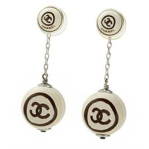 CHANEL Brown Logo Earrings